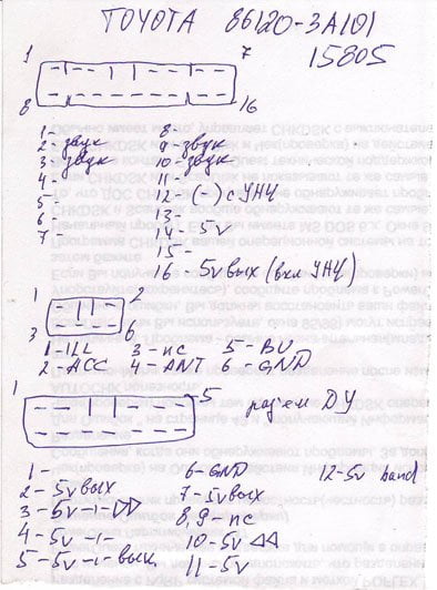 Разъёмы а/магнитол TOYOTA Разъёмы а/магнитол TOYOTA