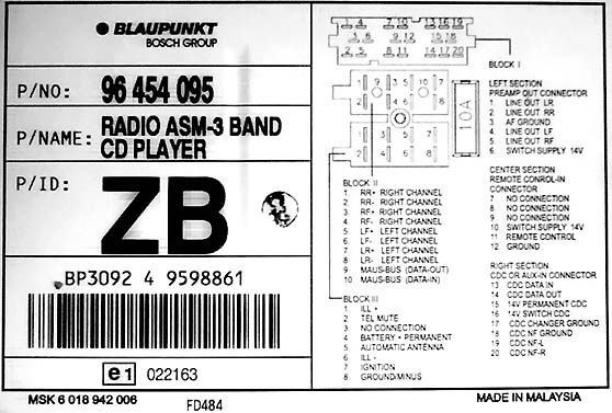 Разъёмы а/магнитол Blaupunkt Разъёмы а/магнитол Blaupunkt