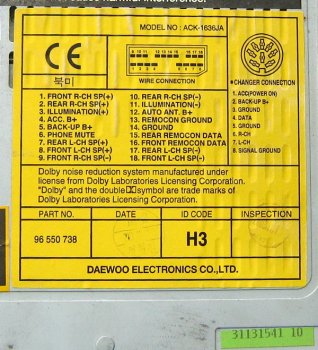 Разъёмы а/магнитол DAEWOO